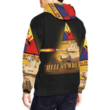 Load image into Gallery viewer, Men&#39;s All Over Print Hoodie (USA Size) (Model H13) - 2nd Armored Division - M1A1 Tank - Hell on Wheels w Fire
