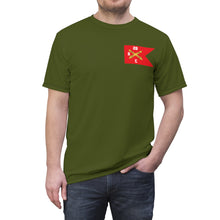 Load image into Gallery viewer, Unisex Cut &amp; Sew Tee (AOP) - C Battery,  2nd Bn 28th Artillery - 210th FA Bde - Ansbach Germany  w M109 w Overseas Cold SVC
