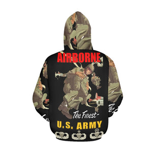 Men's All Over Print Hoodie (USA Size) (Model H13) - Airborne Poster wi Backgrnd w Badges