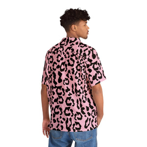 Men's Hawaiian Shirt (AOP) - Leopard Camouflage - Baby Pink - Black