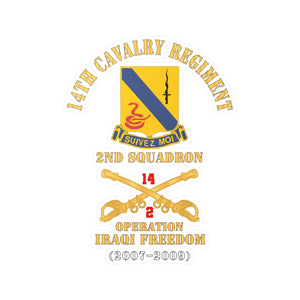 Kiss-Cut Vinyl Decals - Army - 14th Cavalry Regiment w Cav Br - 2nd Squadron - Operation Iraqi Freedom - 2007–2009 - Red Txt X 300