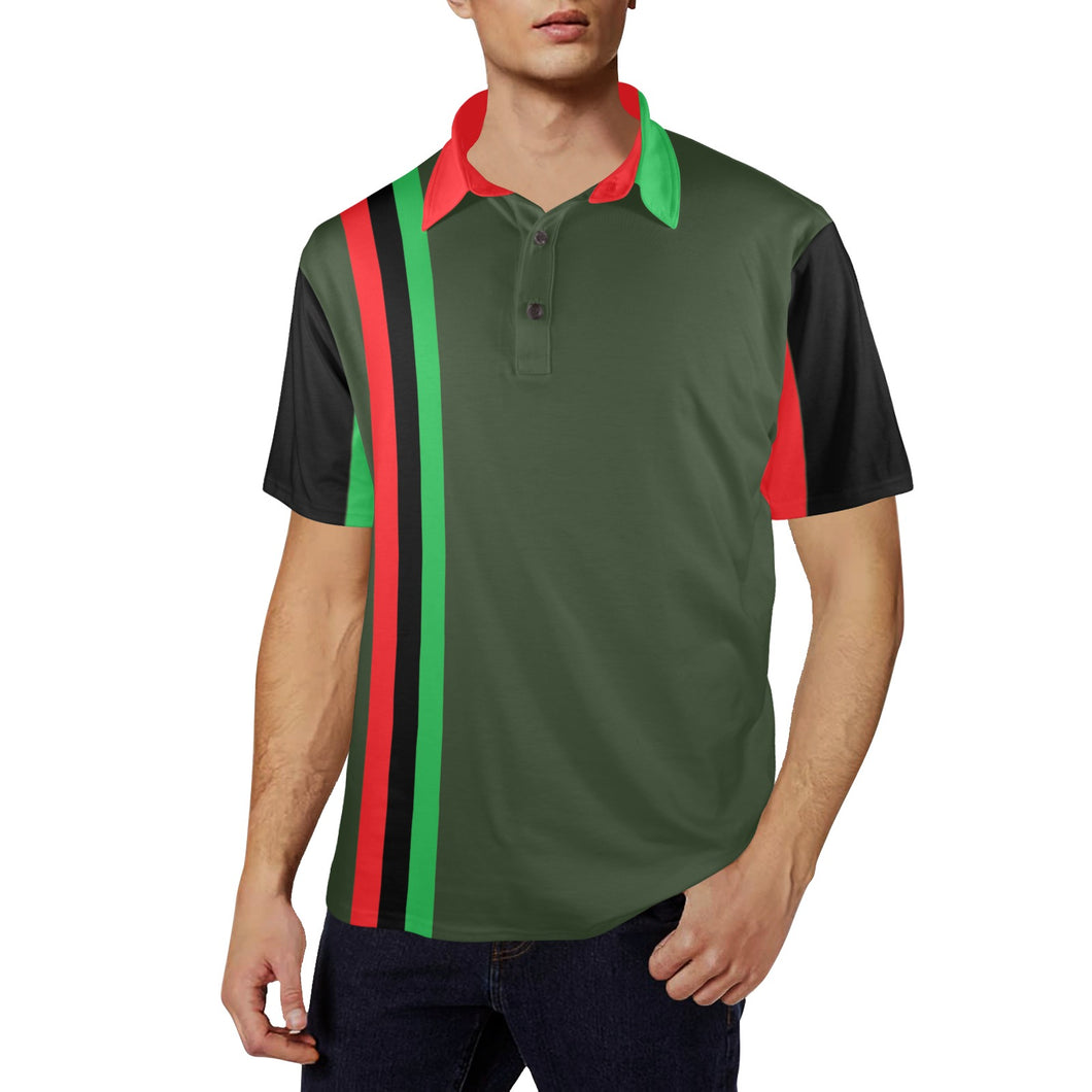 Charlies Polo Golf Shirt - Forest Green - Red Black Green Panel - Right