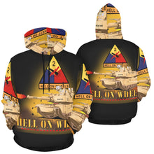 Load image into Gallery viewer, Men&#39;s All Over Print Hoodie (USA Size) (Model H13) - 2nd Armored Division - M1A1 Tank - Hell on Wheels w Fire
