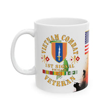 Load image into Gallery viewer, White Mug 15oz - Vietnam Veteran - 1st Signal Brigade - Combat Veteran with Vietnam Service Ribbons - Spec
