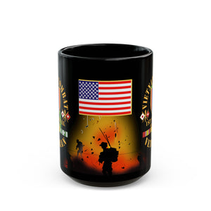 Black Mug 15oz - Vietnam Veteran - 1st Signal Brigade - Combat Veteran with Vietnam Service Ribbons - Spec