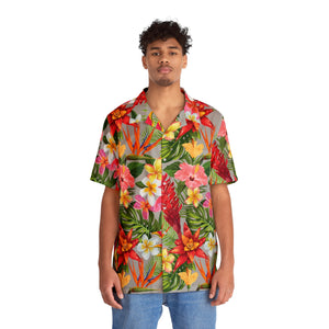 Men's Hawaiian Shirt (AOP) - Light Grey - Tropical Flowers X 300