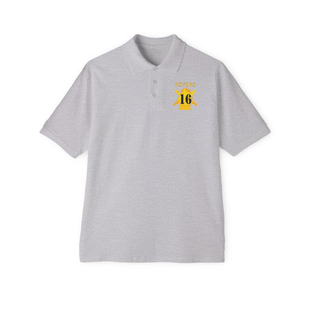 Men's Piqué Polo - PSYOPS w Branch Insignia - 16th Battalion Numeral - Line