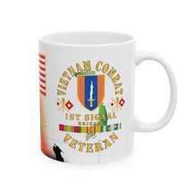 Load image into Gallery viewer, White Mug 15oz - Vietnam Veteran - 1st Signal Brigade - Combat Veteran with Vietnam Service Ribbons - Spec
