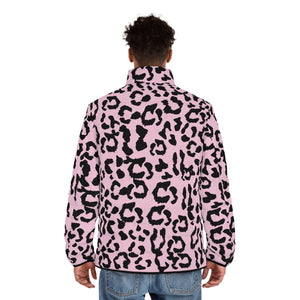 Men's Puffer Jacket (AOP) - Leopard Camouflage - Baby Pink - Black