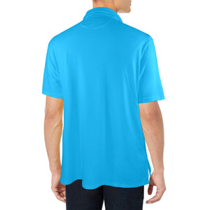 Charlies Polo Golf Shirt with Sky Blue Panel - Right