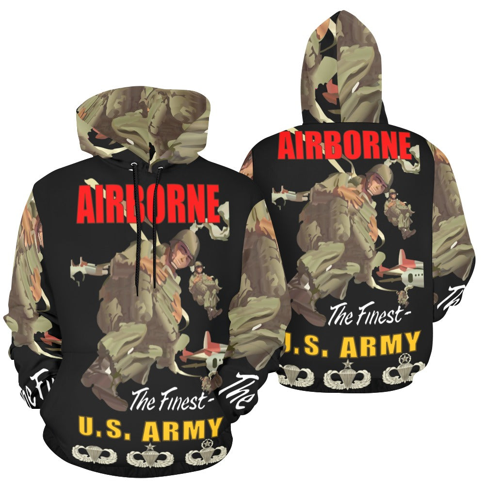 Men's All Over Print Hoodie (USA Size) (Model H13) - Airborne Poster wi Backgrnd w Badges