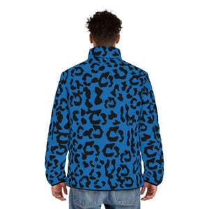 Men's Puffer Jacket (AOP) - Leopard Camouflage - Blue-Black