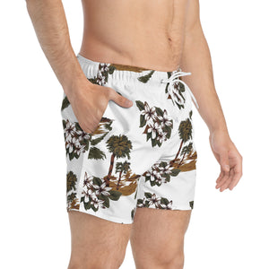 Swim Trunks (AOP) - White - Flowers and Palms