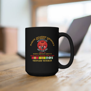 Black Mug 15oz - USMC - Marine Aviation Logistics Squadron 39 - MALS 39 - Magicians Vietnam Vet w SVC