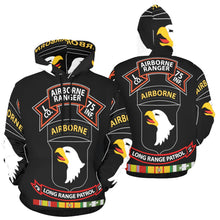 Load image into Gallery viewer, Men&#39;s All Over Print Hoodie (USA Size) (Model H13) - SSI - Vietnam - L Co 75th Ranger - 101st Abn - LRSD w VN SVC
