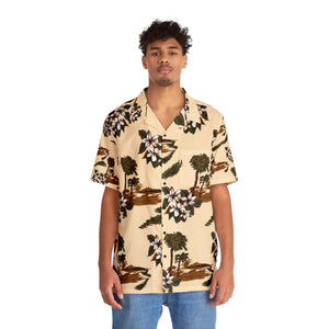 Men's Hawaiian Shirt (AOP) - Tan - Flowers and Palms