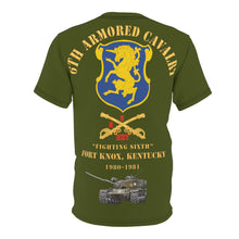 Load image into Gallery viewer, Unisex Cut &amp; Sew Tee (AOP) - Army - HHT - 2nd Squadron, 6th Armored Cavalry Regiment Ft Knox, Kentucky,  1980-1981
