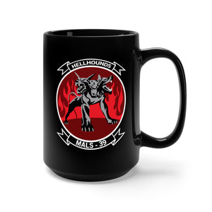 Black Mug 15oz - USMC - Marine Aviation Logistics Squadron 39 - MALS 39 - Hellhounds - Wo Txt