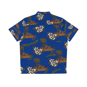 Men's Hawaiian Shirt (AOP) - Blue Flowers and Palms