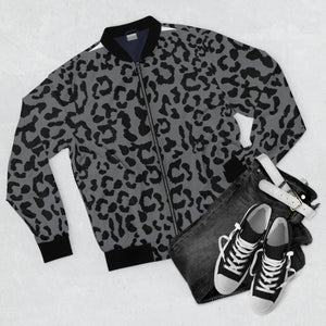 Men's AOP Bomber Jacket - Leopard Camouflage - Battleship Color