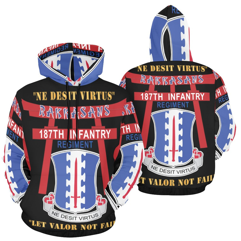 Men's All Over Print Hoodie (USA Size) (Model H13) - 187th Infantry Regiment - Torii, Rakkasans, Let Valor Not Fail, English, Latin