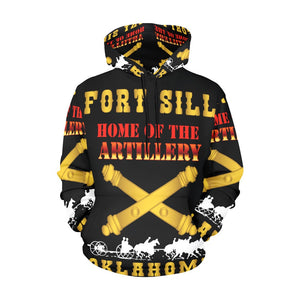 Men's All Over Print Hoodie (USA Size) (Model H13) - Army - Fort SIll, Home of Artillery w Cassion - Gold