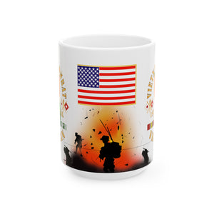 White Mug 15oz - Vietnam Veteran - 1st Signal Brigade - Combat Veteran with Vietnam Service Ribbons - Spec