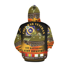 Load image into Gallery viewer, Men&#39;s All Over Print Hoodie (USA Size) (Model H13) - Cold War Vet - 1st Bn 41st Infantry - M113 APC w COLD SVC
