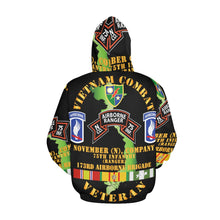 Load image into Gallery viewer, Men&#39;s All Over Print Hoodie (USA Size) (Model H13) - Vietnam Combat Veteran - N Co 75th Inf Ranger - 173rd Abn Bde
