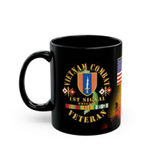 Load image into Gallery viewer, Black Mug 15oz - Vietnam Veteran - 1st Signal Brigade - Combat Veteran with Vietnam Service Ribbons - Spec
