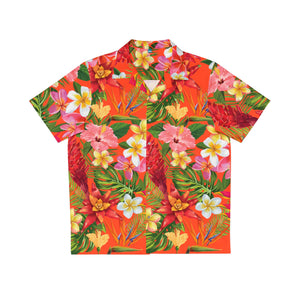 Men's Hawaiian Shirt (AOP) - Orange - Tropical Flowers X 300