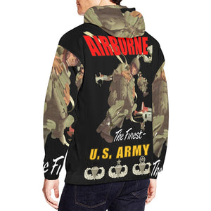 Men's All Over Print Hoodie (USA Size) (Model H13) - Airborne Poster wi Backgrnd w Badges