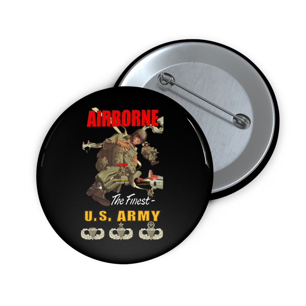 Custom Pin Buttons - Army - Airborne Poster wi Backgrnd w BadgesV1