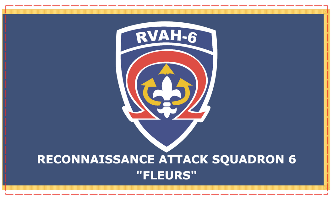 Rectangle Flags - Reconnaissance Attack Squadron 6 (RVAH-6) - Navy - True Navy Blue Flag Background and Gold Fringe - w Insignia  TXT X 300