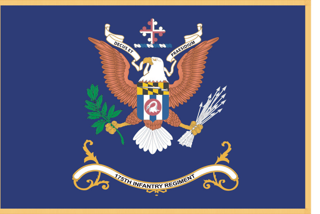 Rectangle Flags - Regimental Colors - 175th Infantry Regiment wo Background - DECUS ET PRAESIDIUM w Flag X 300