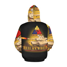 Load image into Gallery viewer, Men&#39;s All Over Print Hoodie (USA Size) (Model H13) - 2nd Armored Division - M1A1 Tank - Hell on Wheels w Fire
