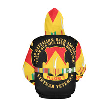 Load image into Gallery viewer, Men&#39;s All Over Print Hoodie (USA Size) (Model H13) - 2nd Battalion, 94th Artillery - DUI w Vietnam Service Ribbons
