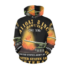 Load image into Gallery viewer, Men&#39;s All Over Print Hoodie (USA Size) (Model H13) - M110A2 - 8 Inch 203mm Howitzer - US Army Veteran w Fire At War
