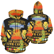 Load image into Gallery viewer, Men&#39;s All Over Print Hoodie (USA Size) (Model H13) - 1st Battalion, 12th Cav - SSI - DUI - MAP VN SVC
