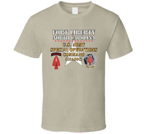 Army - Fort Liberty North Carolina - Us Army Special Operations Command (usasoc) - Ssi - Dui W Star X 300 T Shirt