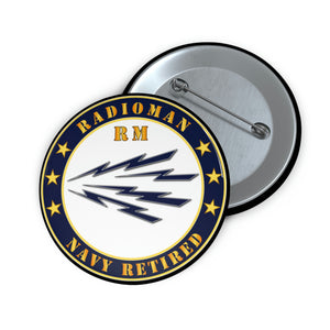 Custom Pin Buttons - Navy - Radioman - RM - Navy - Retired