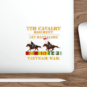 Die-Cut Stickers - 1st Battalion, 7th Cavalry Regiment - Vietnam War with 2 Cavalry Riders and Vietnam Service Ribbons