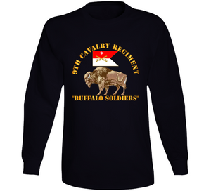 Army - 9th Cavalry Regiment - Buffalo Soldiers W 9th Cav Guidon Long Sleeve T Shirt