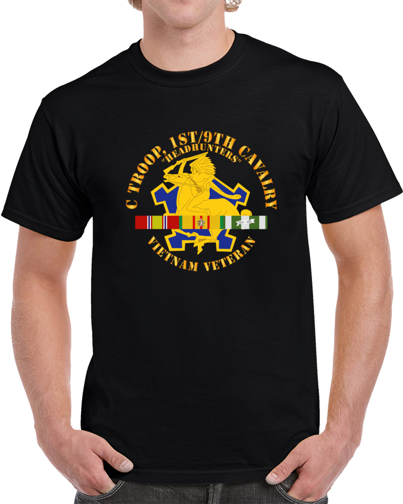 Army - C Troop, 1st-9th Cavalry - Headhunters - Vietnam Vet W 1966-1967 Vn Svc X 300 T Shirt