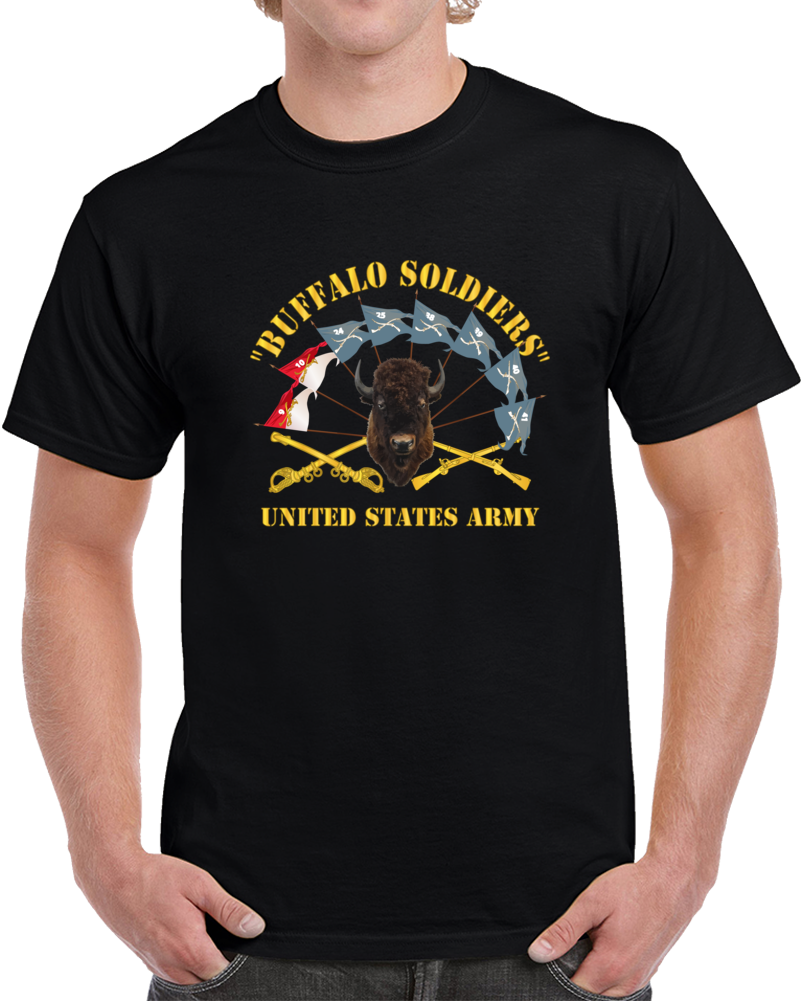 Army - Buffalo Soldiers - Infantry - Cavalry Guidons W Buffalo Head - Us Army X 300 T Shirt