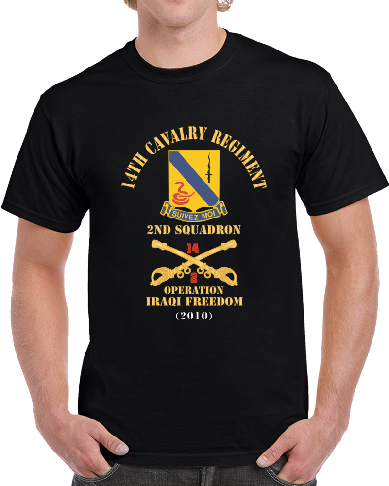 Army - 14th Cavalry Regiment W Cav Br - 2nd Squadron - Operation Iraqi Freedom - 2010 - Red Txt X 300 T Shirt