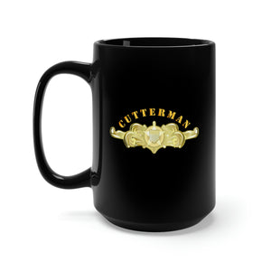 Black Mug 15oz - USCG - Cutterman Badge - Officer - Gold w Top Txt