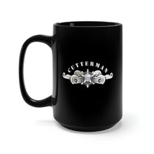 Load image into Gallery viewer, Black Mug 15oz - USCG - Cutterman Badge - Enlisted  - Silver w Top Txt
