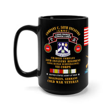 Load image into Gallery viewer, Black Coffee Mug 15oz - Army - Company C, 58th Infantry, - Nellingen Germany w Long Range Surveillance Scroll with Cold War Service Ribbons
