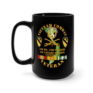 Black Mug 15oz - Army - Vietnam Combat Cavalry Veteran w 1st Bn 7th Cav DUI - 1st Cav Div
